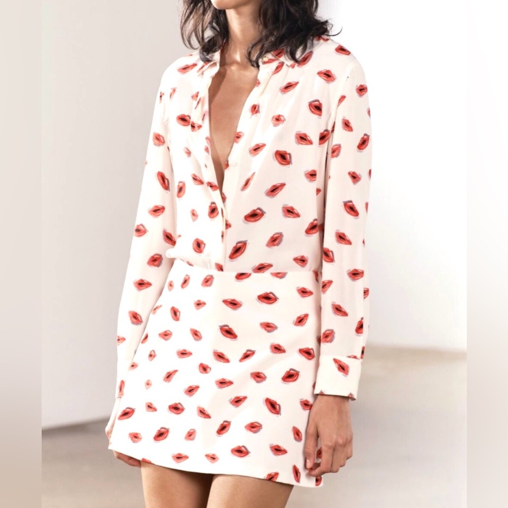 ZARA Lips Printed Blouse and Mini Skirt.